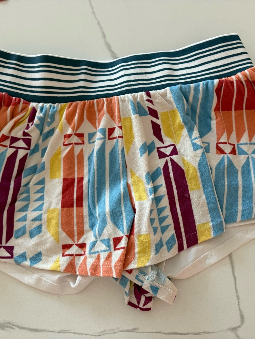Impressions Multi-Color Geometric Skort with Striped Waistband